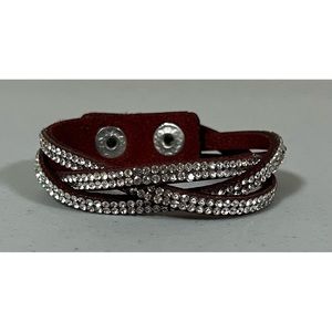 Red Burgundy Maroon Suede Diamond Diamonds Braided Weaved Bracelet Jewelry ♥️